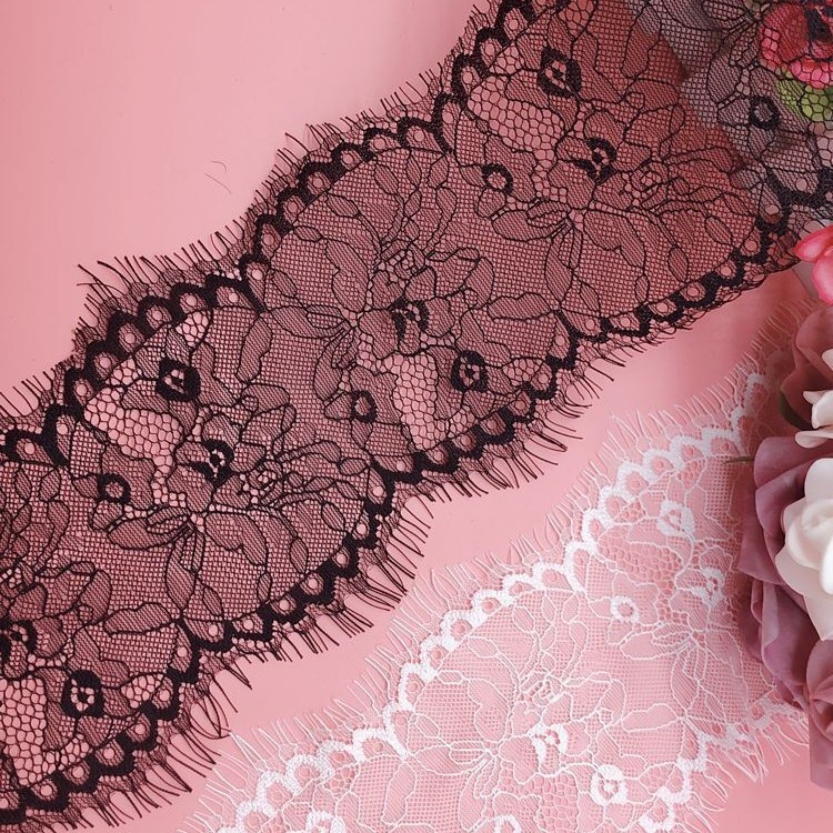 福建宏达花边新品供应精美黑白颜色眼睫毛蕾丝花边851#宽度13CM