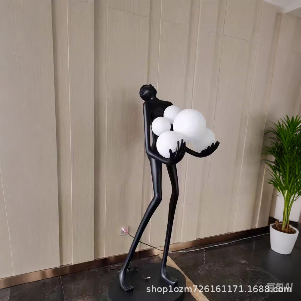 Escultura humana lámpara de piso de pelota del vestíbulo del hotel decoración abstracta del cuerpo humano lámpara de vestíbulo de piso simple moderna