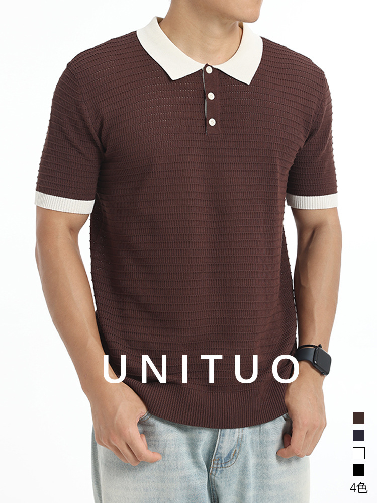 Camiseta de polo de hielo de punto de moda de alto nivel de hombre texturizado de negocios casual camiseta de mangas cortas para hombres
