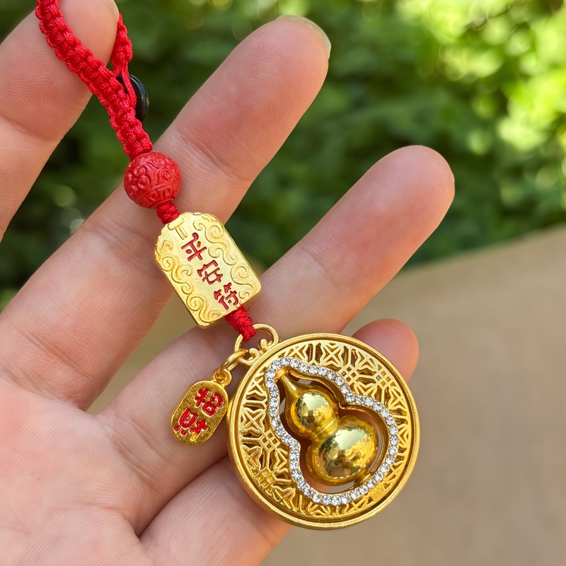金店同款挂坠福禄吉祥挂件转动葫芦钥匙扣吊坠挂饰镶钻沙金仿古法|undefined