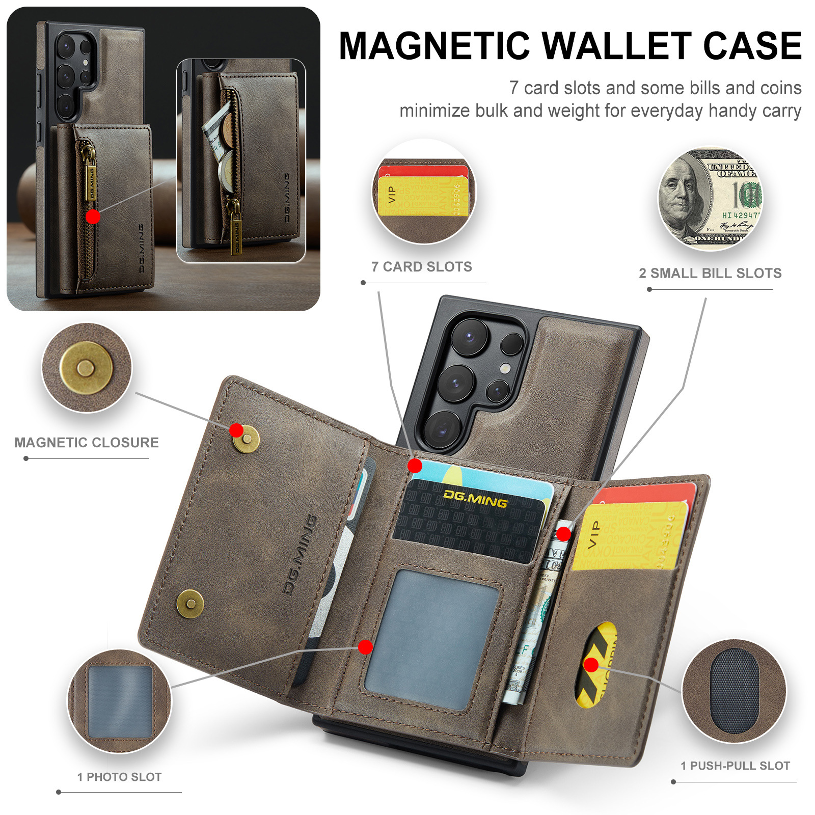 M5 for Samsung S24 Ultra magnetic split wallet protective case S24 Ultra side sticker phone case card holder_voghion.com
