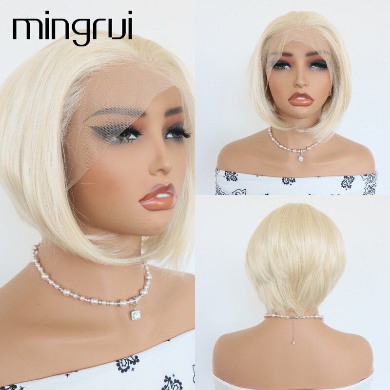 Wholesale Light Blonde Lace Front Hand-Tied Wig for Cosplay, Short Bob Style, Versatile, Korean Matte Finish