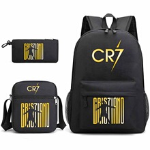 新跨境CR7青少年C罗时尚双肩包单肩包笔袋儿童学生书包3件套批发