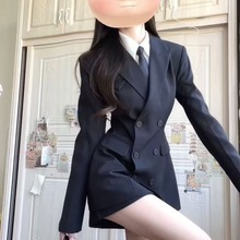 2025感学院风三件套张元英同款毛呢夹棉西装套装女冬季修身包臀裙