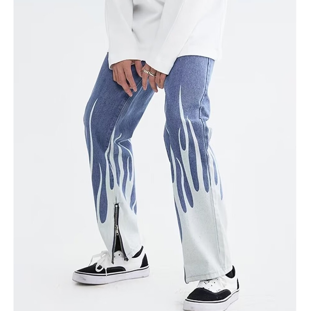 Men's Clothing Vibe Style Letter Jeans For Men With Side Zipper Design, Niche Hip Hop Street Rocking Slim Trousers_voghion.com