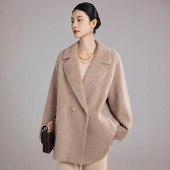 羊绒大衣女2025秋季新款宽松洋气羊毛拉绒西服领女士羊毛呢子外套