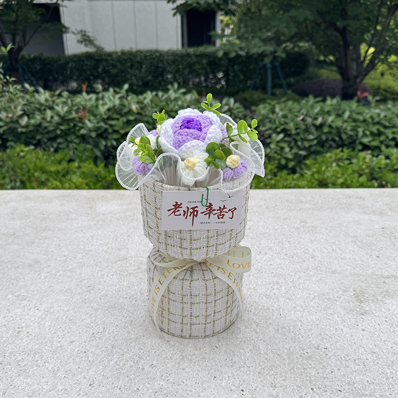 2025 Día del Maestro Regalos creativos para maestros girasol de lana tejido a mano de graduación ramo de flores terminado de San Valentín