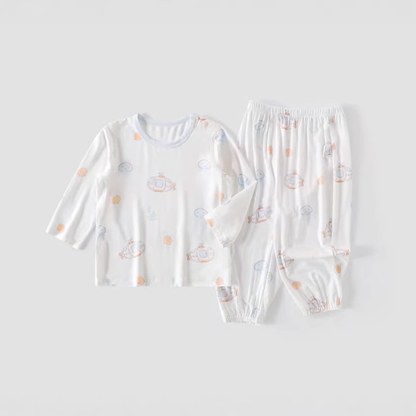 儿童分体套装夏季薄款竹纤维宝宝长袖空调服婴儿衣服夏装睡衣