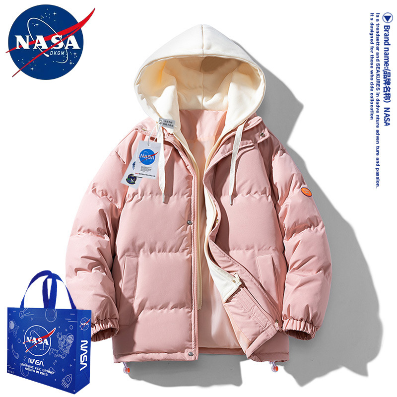NASA Joint-nombre abajo abrigo de algodón acolchado hombres falso de dos piezas encapuchadas marca de moda engrosada ropa de algodón caliente pareja abrigo ropa de invierno de las mujeres