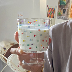韩系ins风 梦幻彩色星星玻璃杯咖啡杯 超仙少女心喝水杯子高脚杯