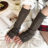 Demi-season street keep warm fashionable cute long knitted sleeves, Korean style, fingerless