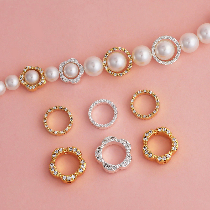 Color-Preserving Zircon Double-Hole Lace Ring Bead Ring 18K Real Gold DIY Pearl Jewelry Bead Ring Accessories Color-Preserving Zircon Double-Hole Lace Ring Bead Ring 18K Real Gold DIY Pearl Jewelry Bead Ring Accessories