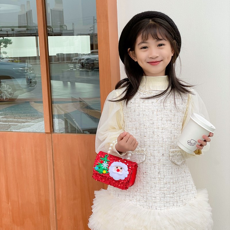 Bolsas de Año Nuevo para niños, dulces arcos, bolsas de perlas para bebés, lindas bolsas de hombro de cereza para niños y niñas