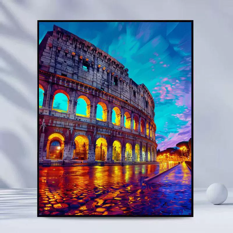 跨境一件代发数字油画批发无框Diy城市建筑亚马逊TEMU工厂装饰画