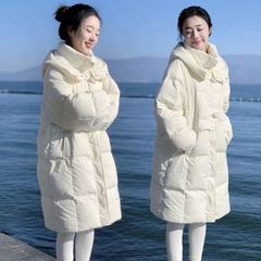 小个子白色羽绒服女中长款过膝2025年冬季加厚牛角扣外套2025新款