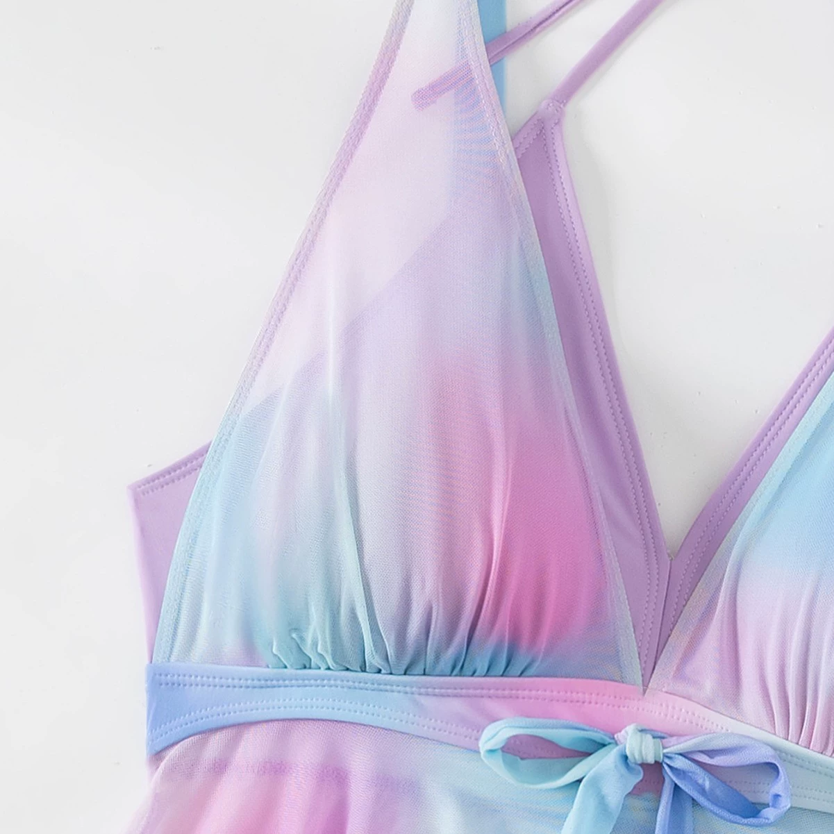 Горячий продажа новый плюс-сайз бикини купальник сетка вшивка halter стиль цветовой градиент расплывчатый женский танкини