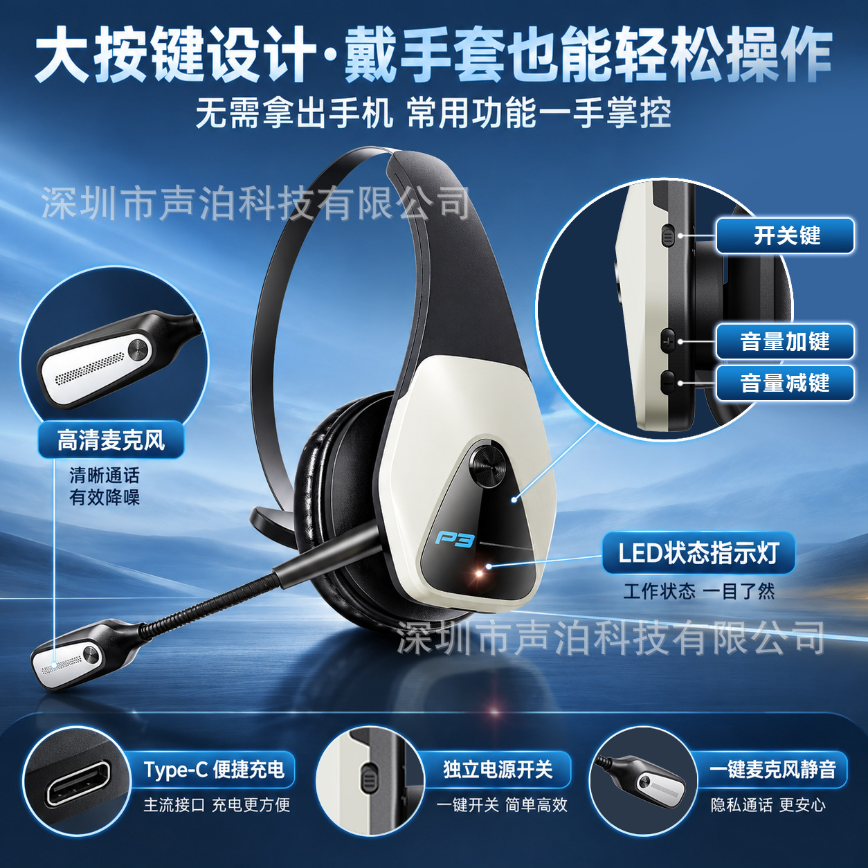 Cross-border Hot-selling Bluetooth Headset Noise-cancelling Wireless Headphones for Truck Drivers Calls Mono Headband Bluetooth 6.0
