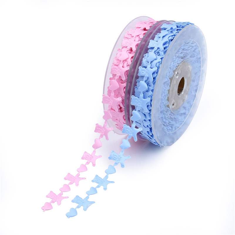 Transfronterizo azul en relieve ultrasónico pequeño oso amor cinta bebé cumpleaños luna llena decoración cinta hecha a mano