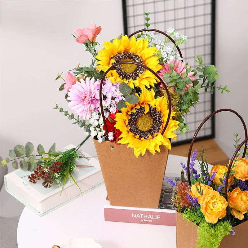 加厚牛皮手提袋插花袋母亲节鲜花礼盒花艺包装材料盒花店礼品
