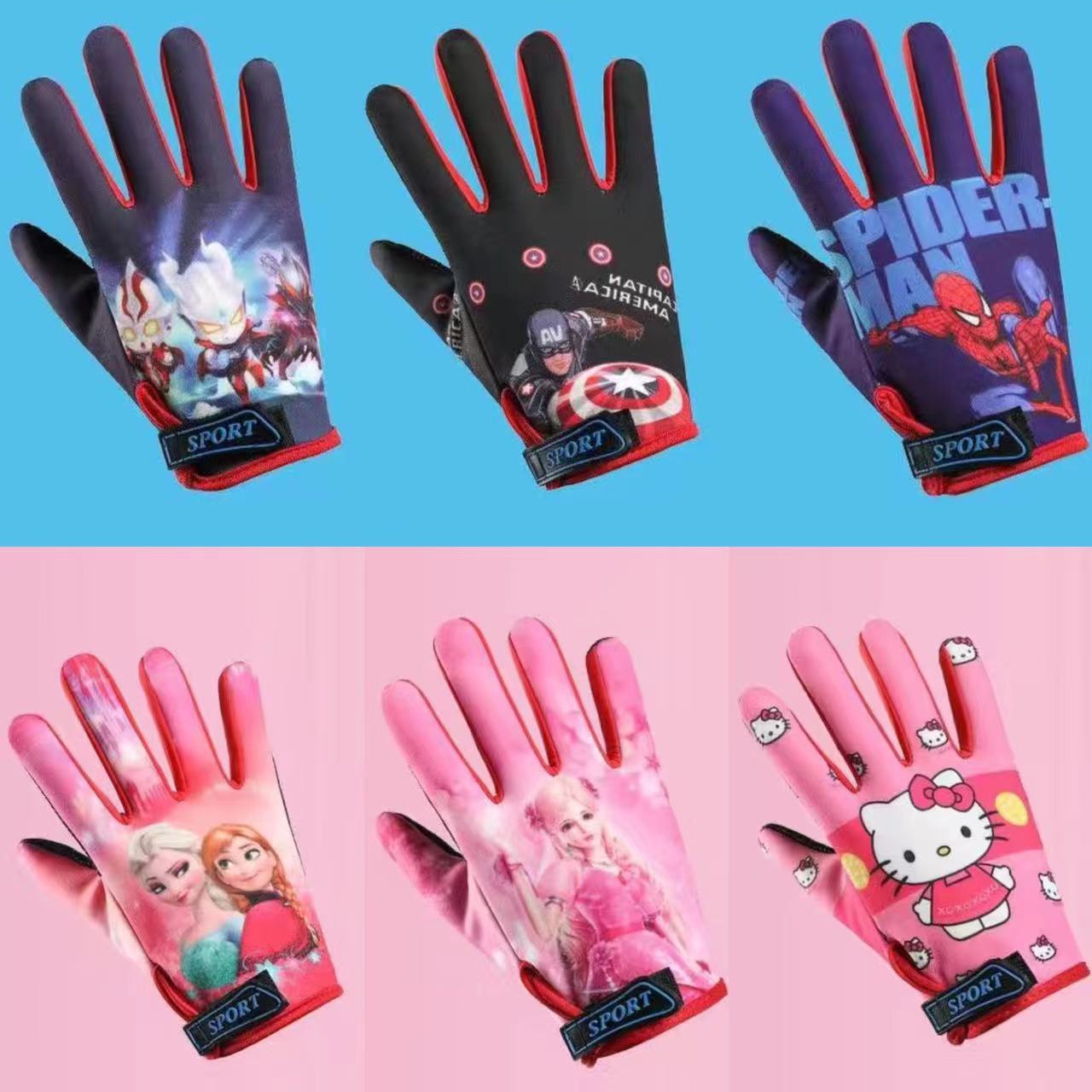 Winter Children's Sports Gloves Fleece Warm Anti-Slip Ultraman Riding Bicycle Roller Skating Men and Women's Hand Protection Full Finger 