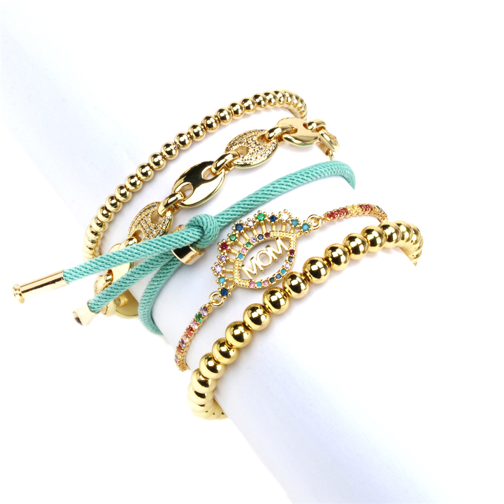 Fashion Motheru0027s Day Copper Diamond Letter Hand Jewelry Devilu0027s Eye Bracelet