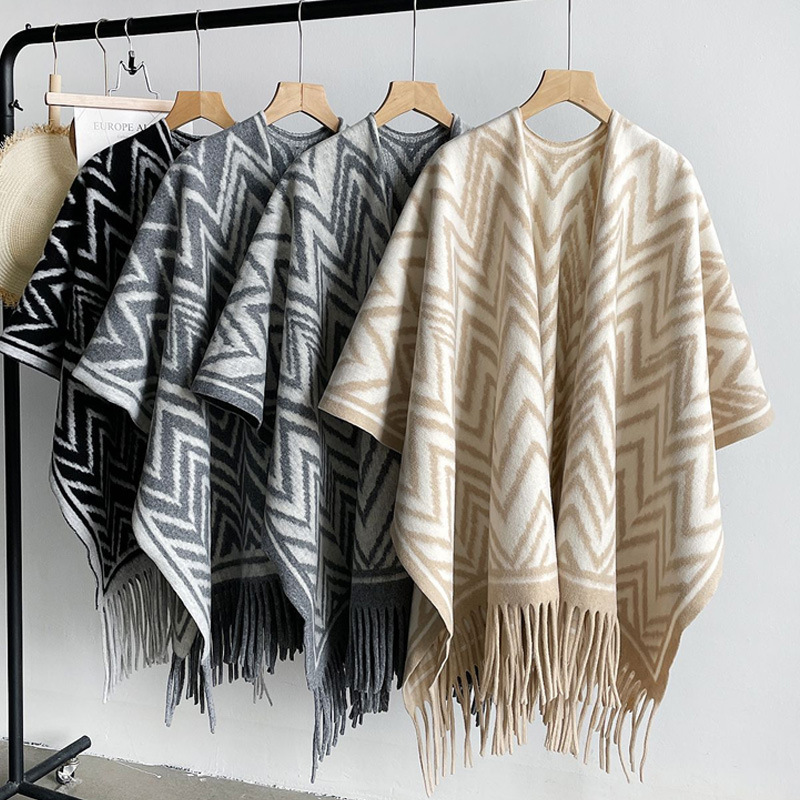 2026 Vintage Versatile Imitation Cashmere Cape Shawl Coat for Autumn and Winter, Tassel Shawl Scarf, Air Conditioning Blanket Wholesale