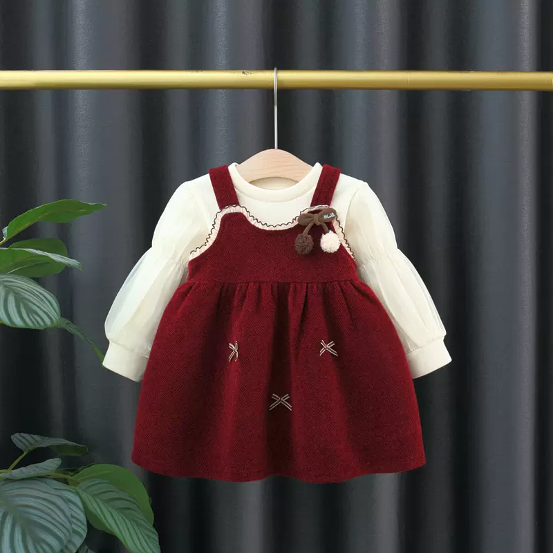 3209女宝宝冬天加绒连衣裙2024新款洋气时髦女童过年公主裙小童裙