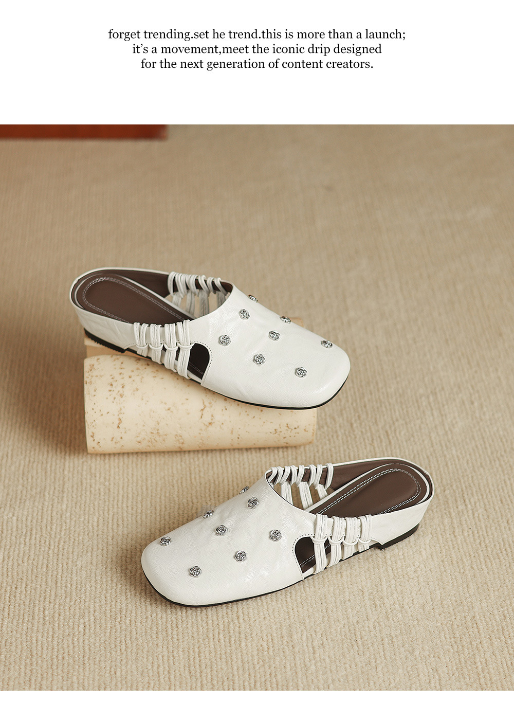 Dép sandal nữ quai chữ V mũi hoa, gót xuồng da dê, đế bệt thoải mái — đen chi tiết 10