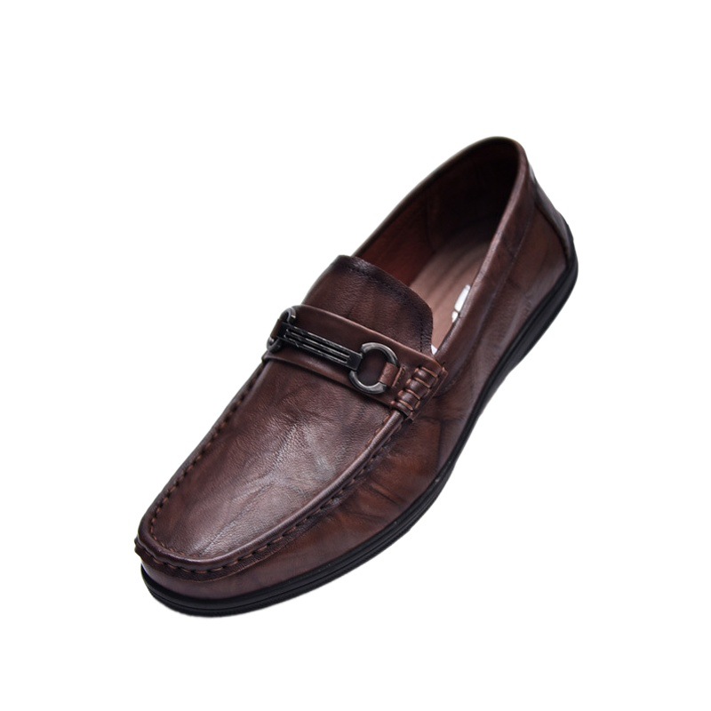 Primera capa de piel de vaca zapatos de cuero de los hombres de superficie suave de conducción zapatos casuales patrón de agarre de la mano slip-on zapatos de guisantes zapatos papá