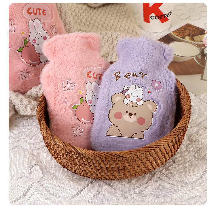 Soft Rabbit Fur Hot Water Bag Water Injection Hand Warmer Thickened Explosion-proof Plush Cartoon Large Hot-water Bag Wholesale Direct Sales display picture 1
