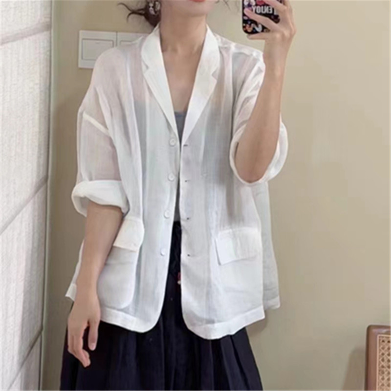 Ramie Thin Sunscreen Suit Women's Summer New Retro Artistic Mori Loose Casual All-match Suit Jacket Women
