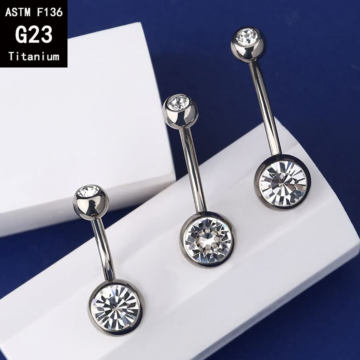 G23 Titanium Internally Threaded Double Head Drill Edge Inlaid Zircon Navel Ring Body Piercing Jewelry detail image 9
