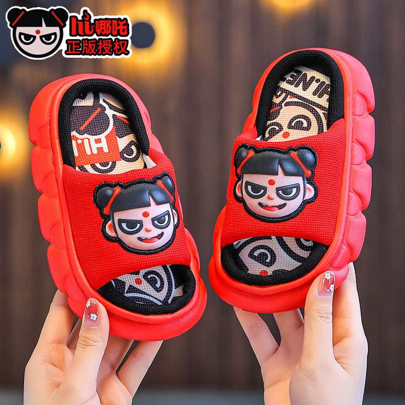 Nezha primavera y otoño sandalias y zapatillas de lino para niños antideslizantes para niños y niñas