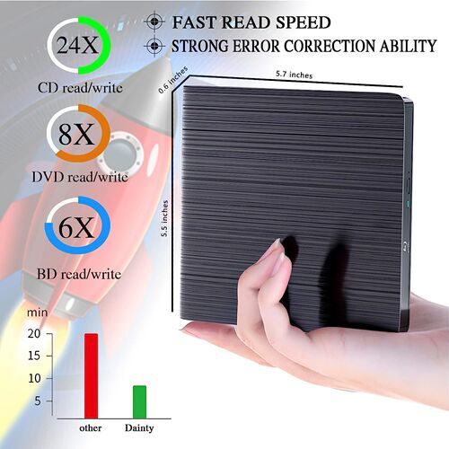 USB Blue-ray External 4K High-Definition DVD Burner for Computers and Laptops, External DVD Player with Blue-ray DVD Capability