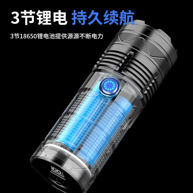 Nueva linterna de luz fuerte Super brillante de largo alcance al aire libre de carga de alta potencia de luz portátil zoom láser blanco pistola