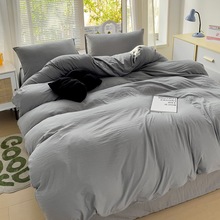 跨境水洗棉跨境厂家纯色双拼四件套超柔软被套床单床笠学生宿代发
