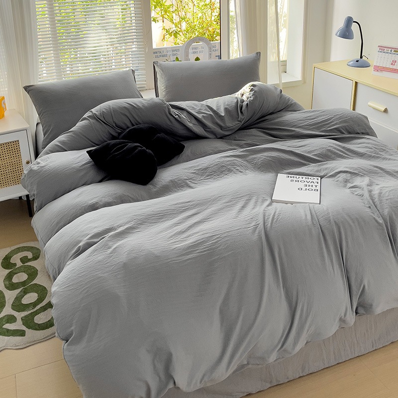 跨境水洗棉跨境厂家纯色双拼四件套超柔软被套床单床笠学生宿代发