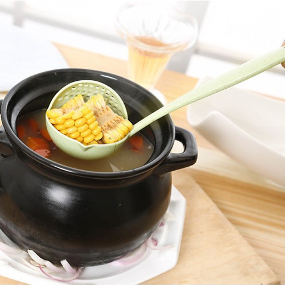 밀짚 스푼 스프 스푼 소쿠리 투인원 롱 핸들 플라스틱 대형 스푼 식기 전골 스푼 실속 공급