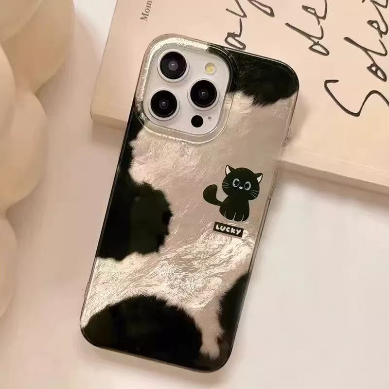 Nicho ins patrón manchado dibujos animados gato negro para iphone15ProMax nueva funda para teléfono móvil Apple 16 13/14