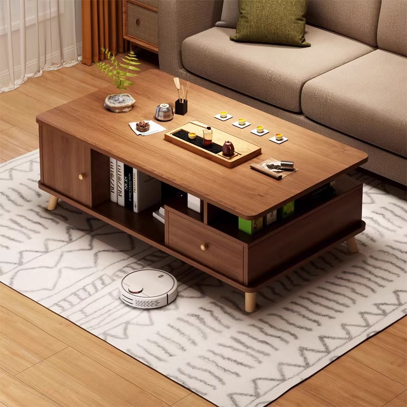 Mesa de té sala de estar doméstica 2025 nuevo tipo de casa pequeña sofá mesa de té simple alquiler de casa de madera maciza pierna mesa de té balcón