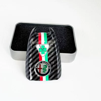Suitable for Alfa Romeo Giulia Car logo - color-label-four-leaf-clover-three-color-pattern-black-carbon-fiber-back-cover