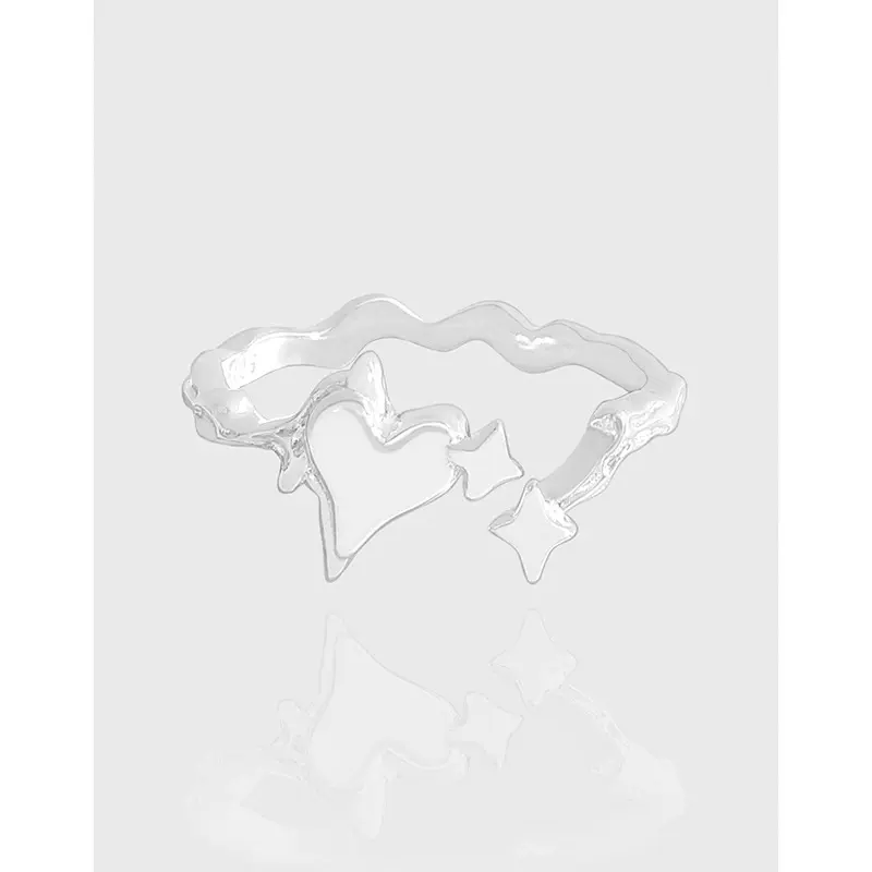 1383韩版INS小众轻奢设计感迷你十字星爱心戒指纯银S925女银指环