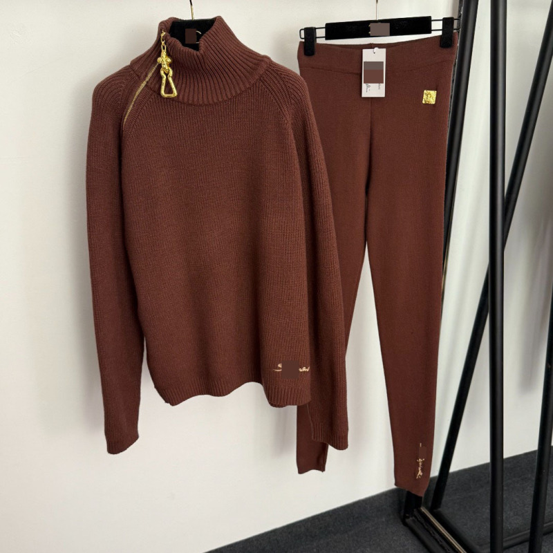 In-Stock European and American Casual Sweater Set 2025 Autumn and Winter New Fashion Diagonal Zipper Knit Top and Wide-Leg Pants Two-Piece Set In-Stock European and American Casual Sweater Set 2025 Autumn and Winter New Fashion Diagonal Zipper Knit Top and Wide-Leg Pants Two-Piece Set