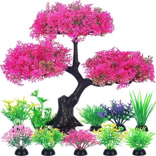 Aquarium Fish Tank Landscaping Simulated Aquatic Plants Plastic Grass Pine Tree Combination Curved Tree Bonsai Tree Plants Fake Flower Package