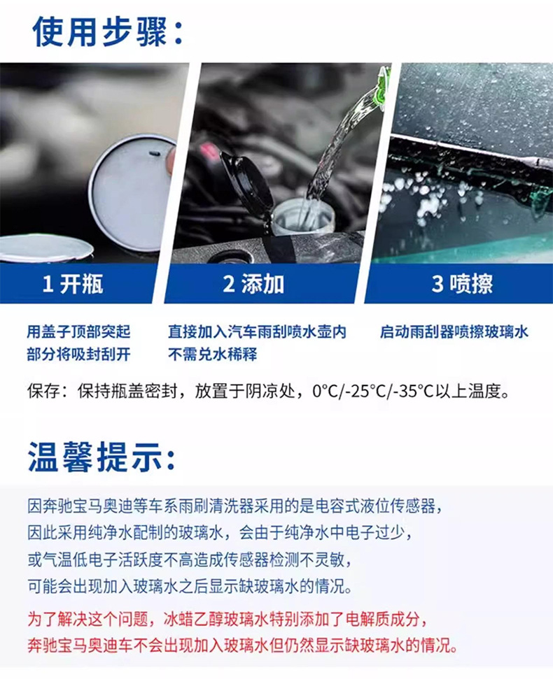 Wholesale Automotive Glass Cleaner with Ethanol Formula, Powerful Stain Remover, Removes Insect Residue and Oil Film, Summer Wiper Fluid, Specialized for High-End Cars