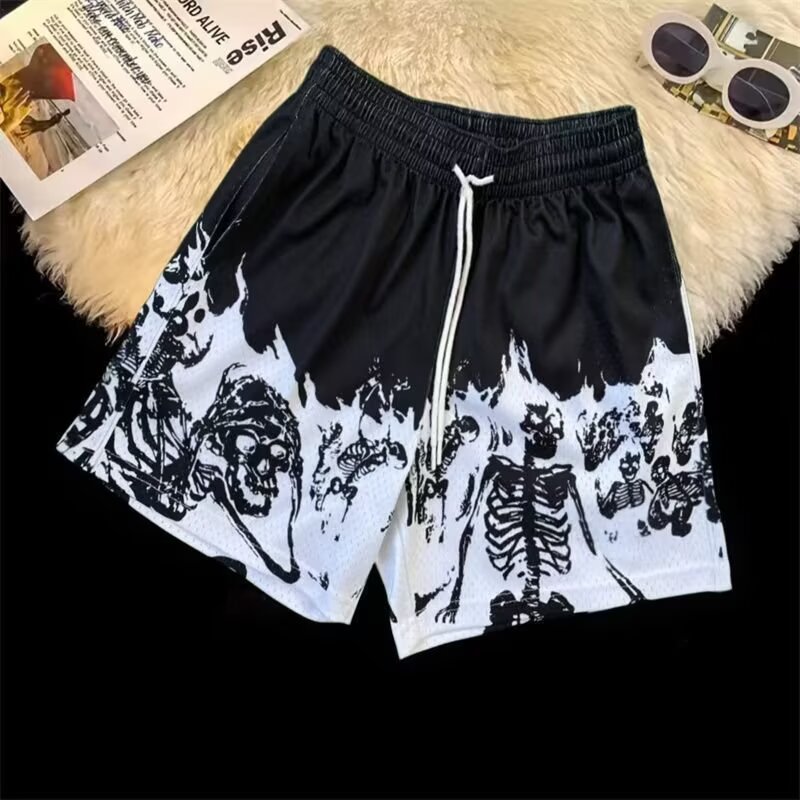 Explosiones transfronterizas al por mayor pantalones cortos de malla de hielo pareja suelta de chicos con pantalones de baloncesto de 3 puntos de verano