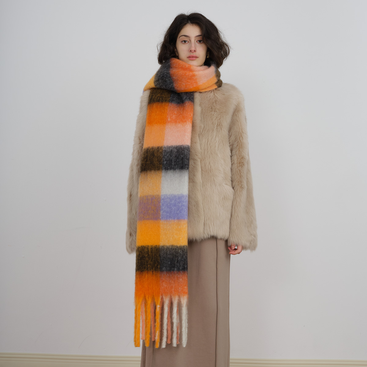 Vintage designer scarf Classic Maillard imitation wool check scarf for women winter soft warm add neck_voghion.com