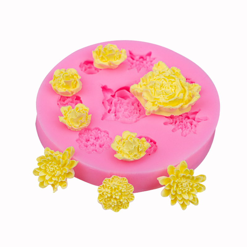 Multi-estilo flor de silicona molde rosa camelia arcilla cerámica suave accesorios epoxi fondant chocolate para hornear
