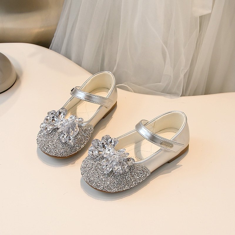 Girls' Rhinestone Princess Shoes 2025 Spring and Autumn New Children's Fashion Casual Shoes for Big Children Korean Style Easiest for Match Crystal Shoes