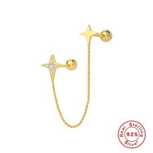 European and American fashion star diamond stud earrings 925 silver fashion chain ear bone stud simple thread piercing ear chain wholesale